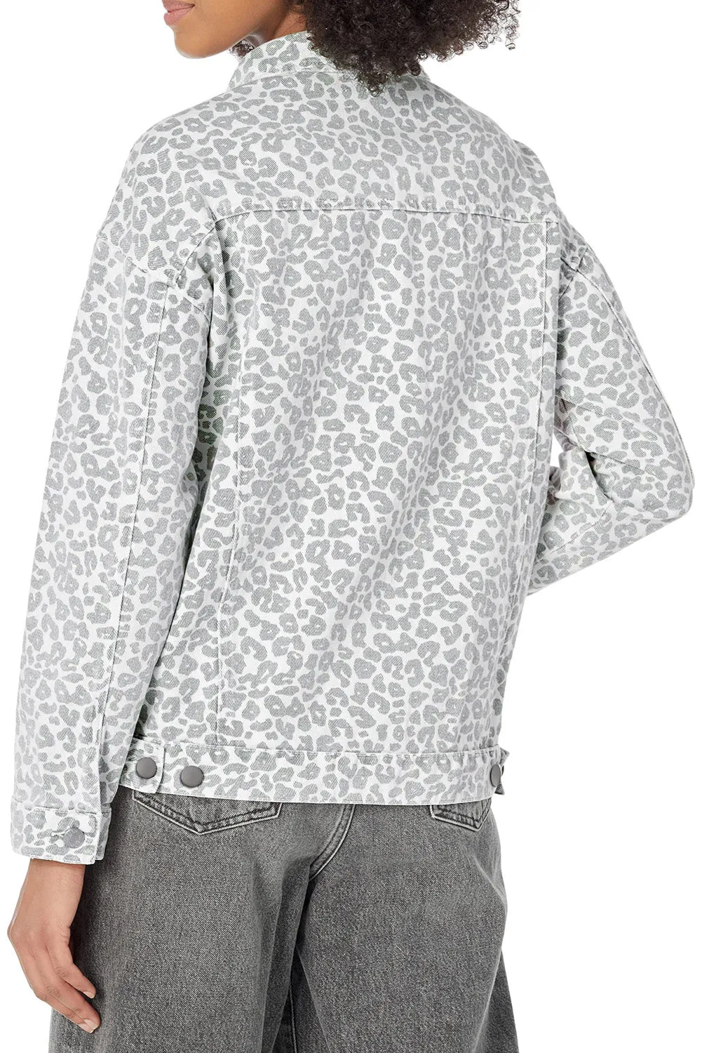 Leopard Printed Flap Pocket Denim Jacket