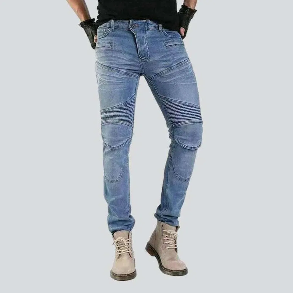 Light blue men's moto jeans