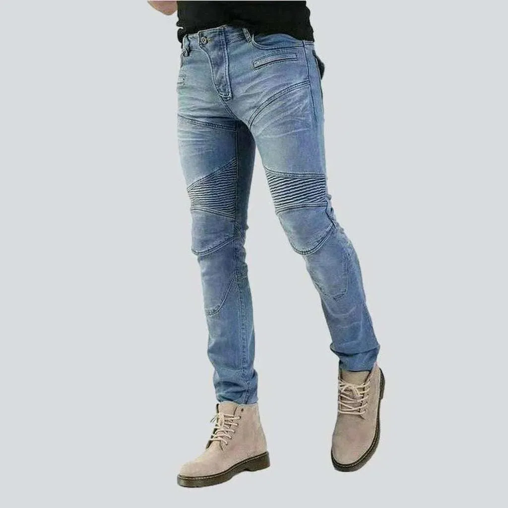 Light blue men's moto jeans