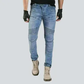 Light blue men's moto jeans