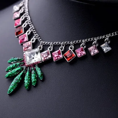 Link Chain Necklace Christmas Leaf Colorful Square