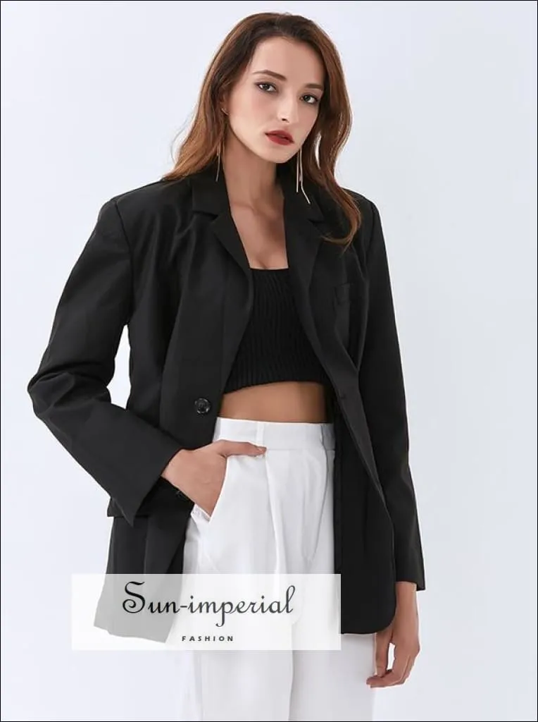 Long Sleeve Black  Women Blazer Coat