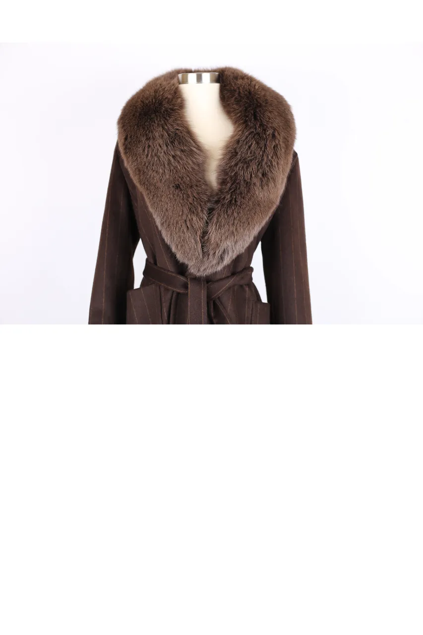 Long Wool Dress Coat Jacket w/ Fur Collar