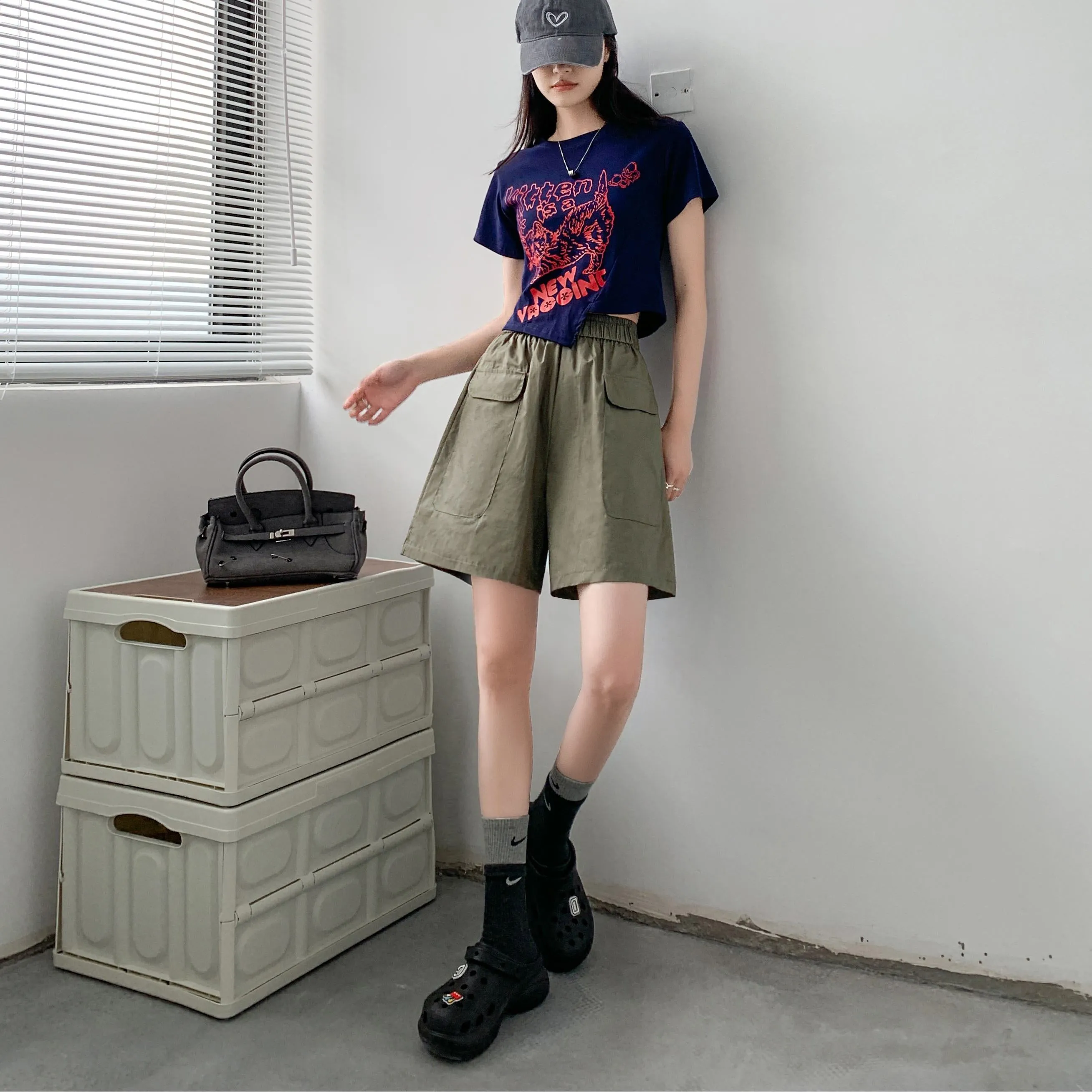 Loose Fit Thin High-Waisted Workwear Casual Solid Color Shorts