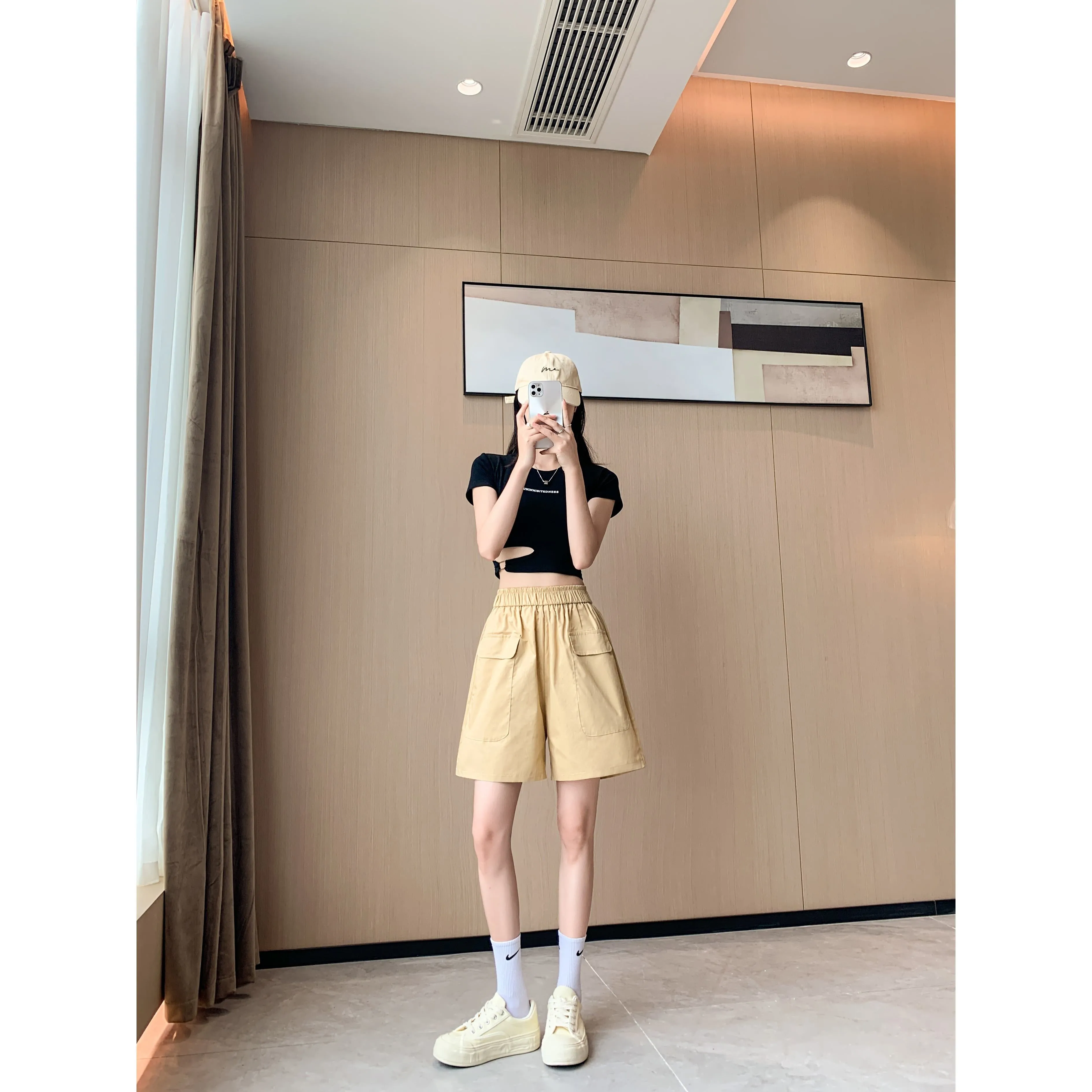 Loose Fit Thin High-Waisted Workwear Casual Solid Color Shorts