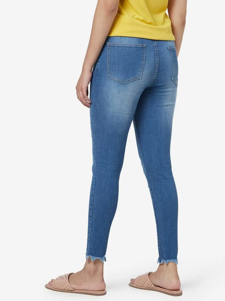 LOV Blue Distressed Pattern Jane Cropped Jeans