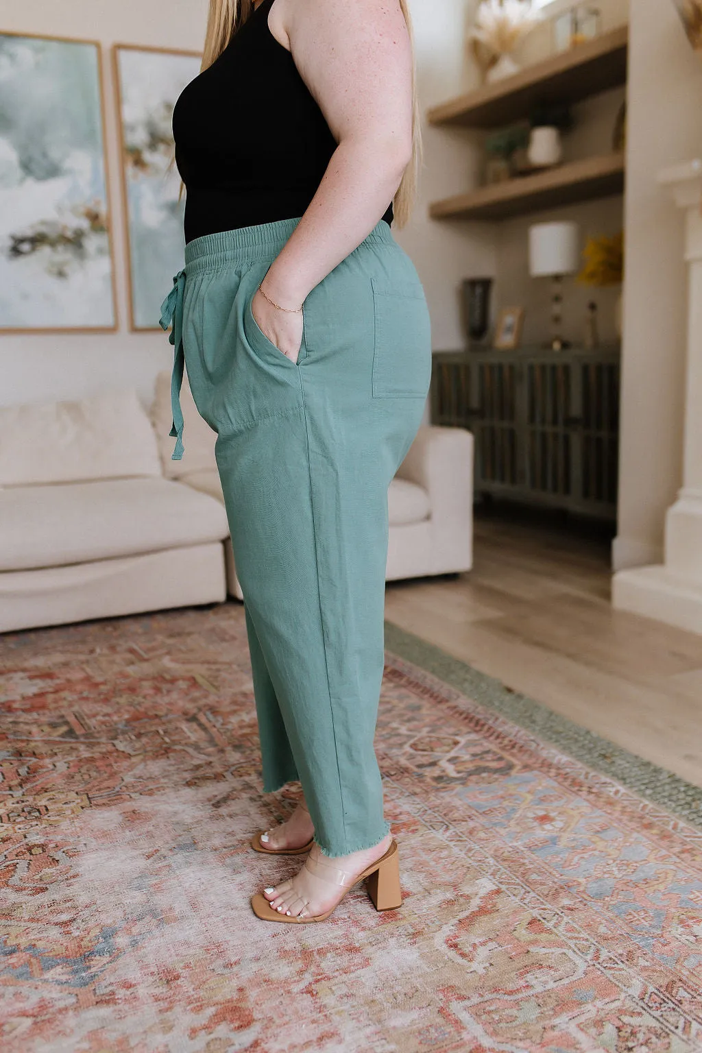 Love Me Dearly High Waisted Pants in Jade - Cotton Bleu