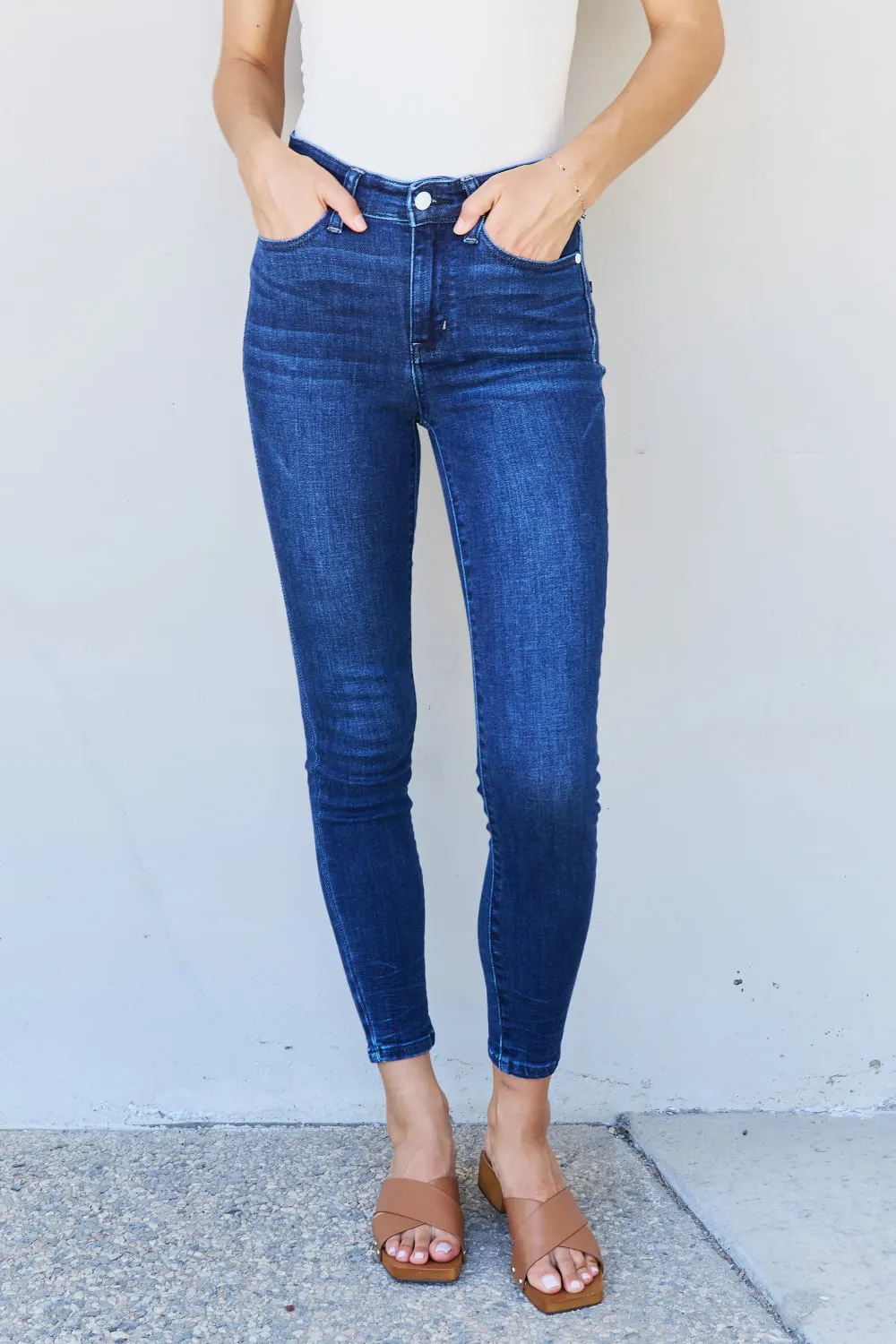 Marie Full Size Mid Rise Crinkle Ankle Detail Skinny Jeans