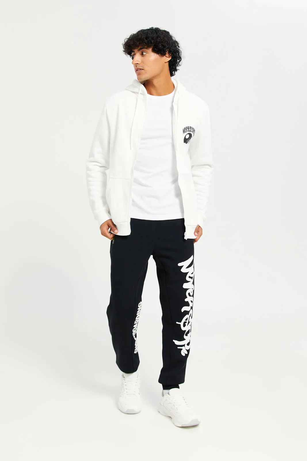 Men Black Jogger Pants With Graffiti Print