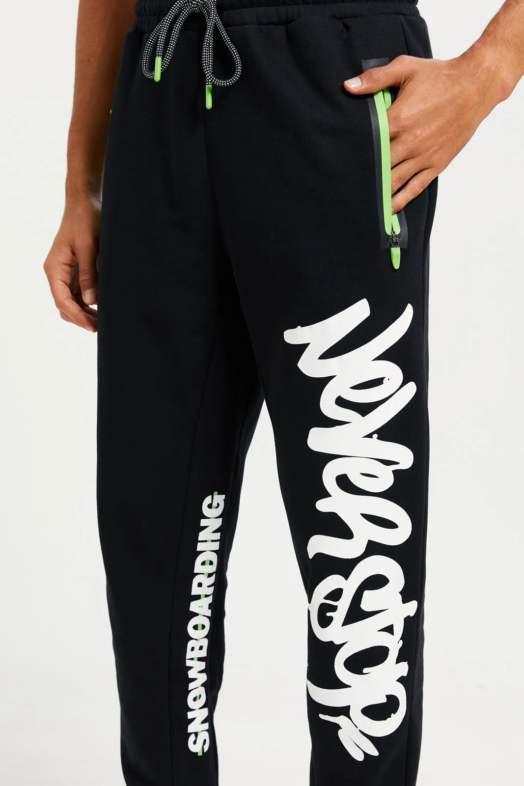 Men Black Jogger Pants With Graffiti Print