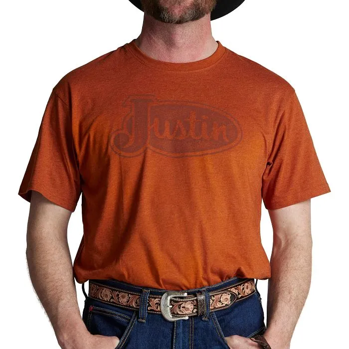 Men's Justin Logo Tee in Rust Heather - J-G3180RH