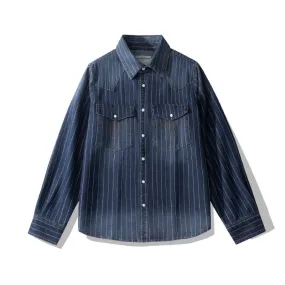 Men's Retro Shirt Classic Striped Denim Shirt