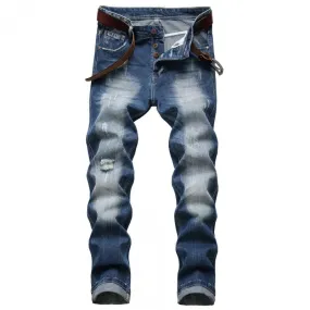 Men's Straight-leg Slim-fit Ripped Cotton Button-down Denim Trousers 12059426L