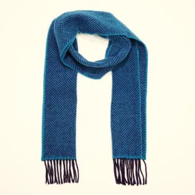 Merino and Cashmere Scarf - Teal and Navy Herringbone - John Hanly