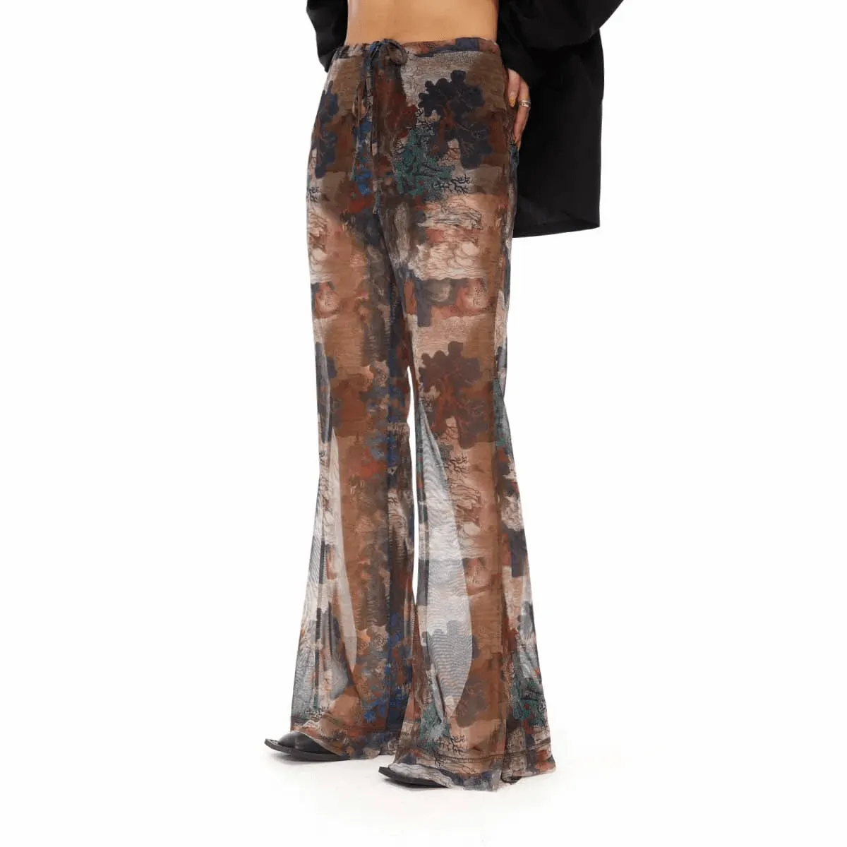 Mesh Abstract Art Print Boho Flared Pants