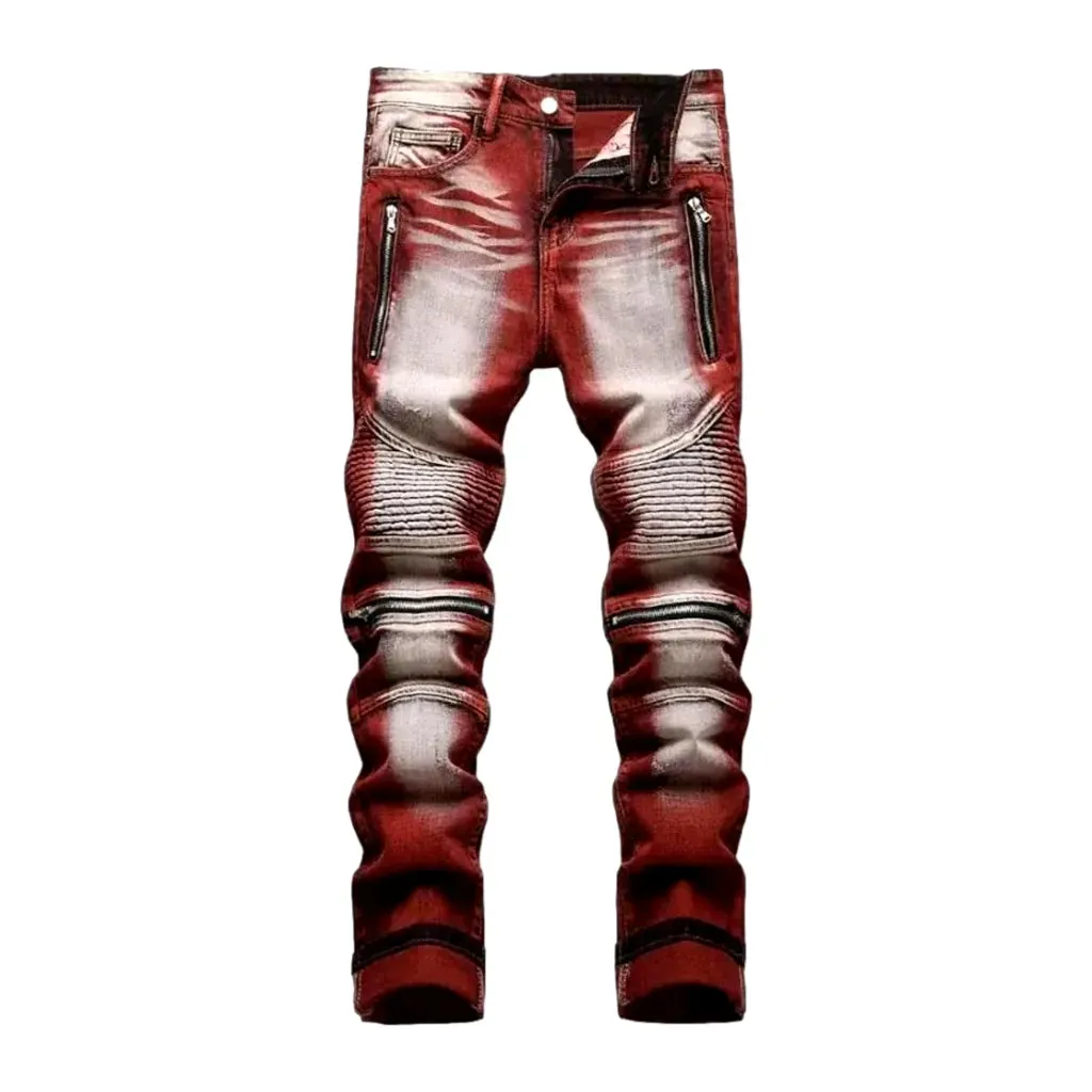 Mid-waist color men's biker jeans