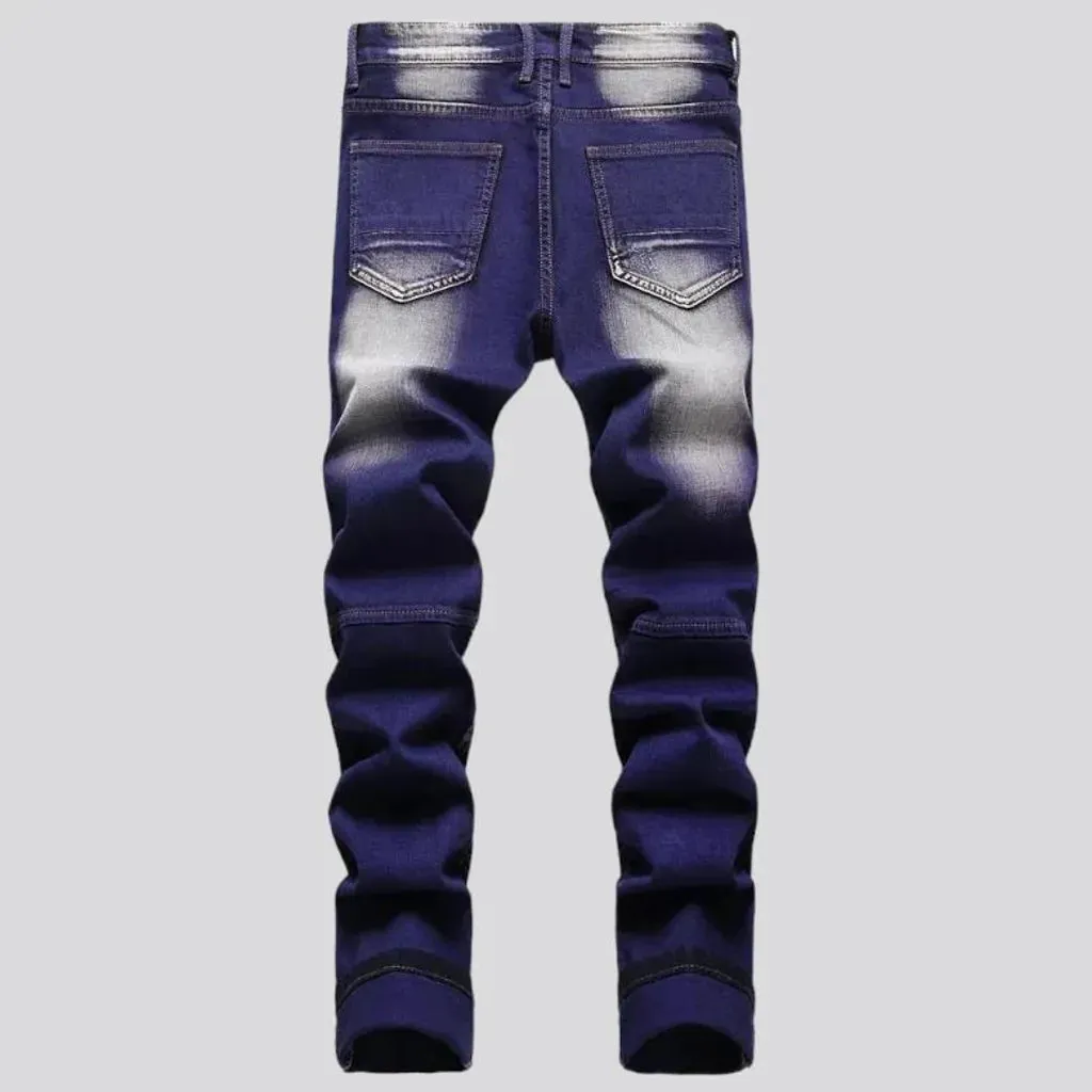 Mid-waist color men's biker jeans