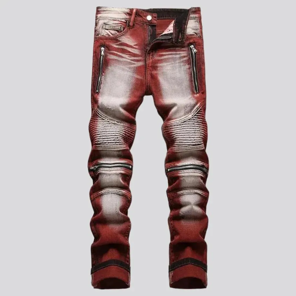 Mid-waist color men's biker jeans