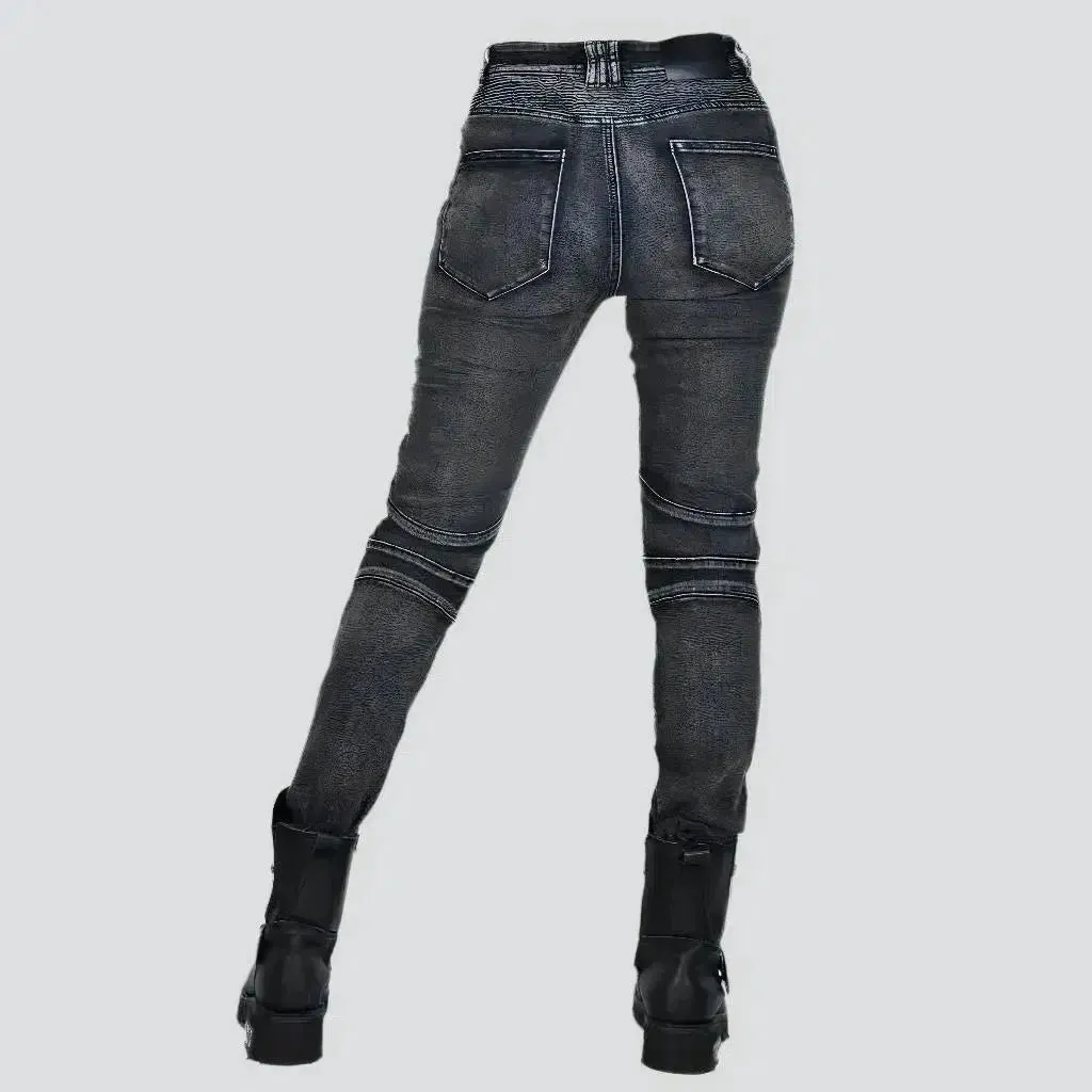 Mid-waist slim motorcycle jeans