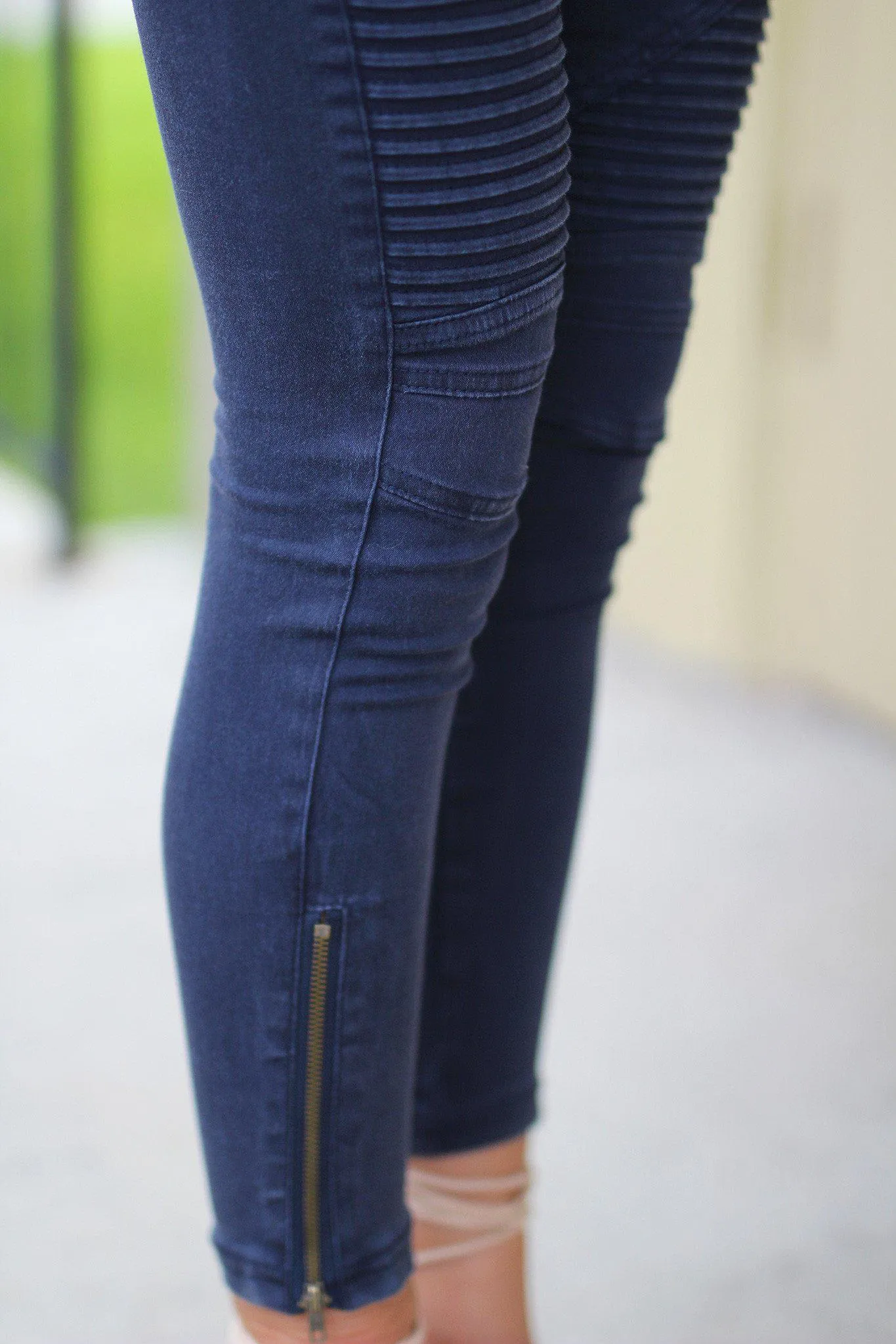 Midnight Blue Moto Jeggings with Ankle Zippers