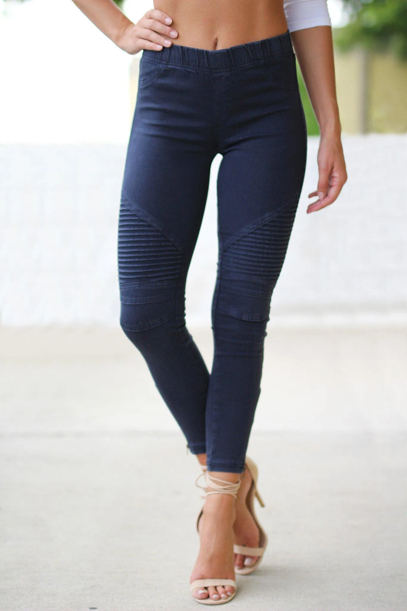 Midnight Blue Moto Jeggings with Ankle Zippers