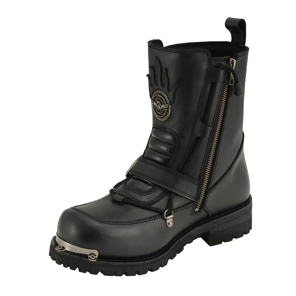 Milwaukee Leather MBM9076 Men’s Black 'Tactical' Logger Leather Boots with Buckle Enhancement