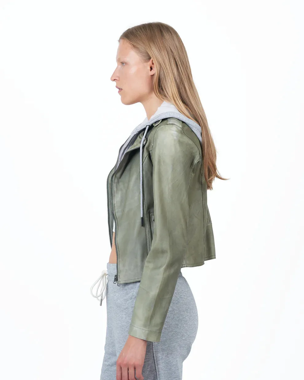 Molly Patina Leather Jacket - Army / Heather