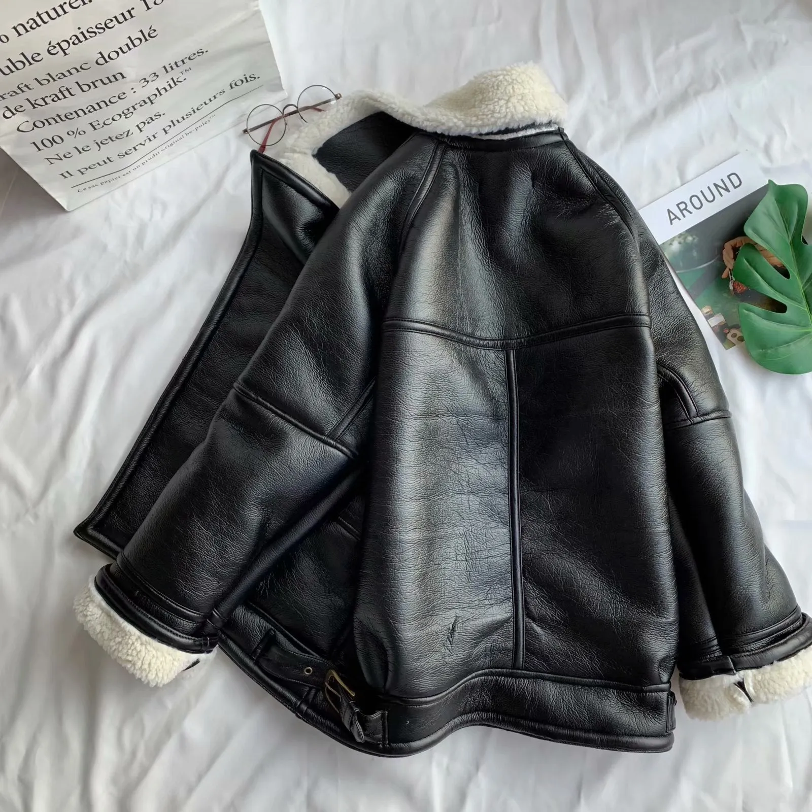 Motorcycle style lapel fur coat