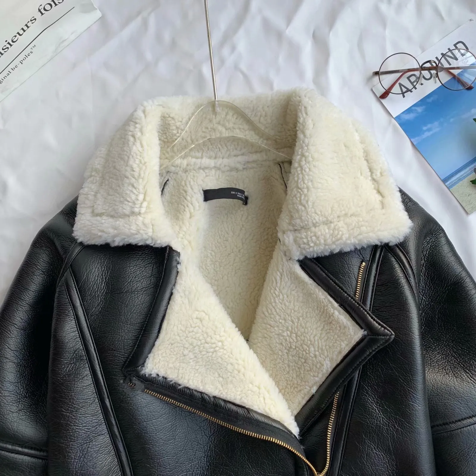 Motorcycle style lapel fur coat