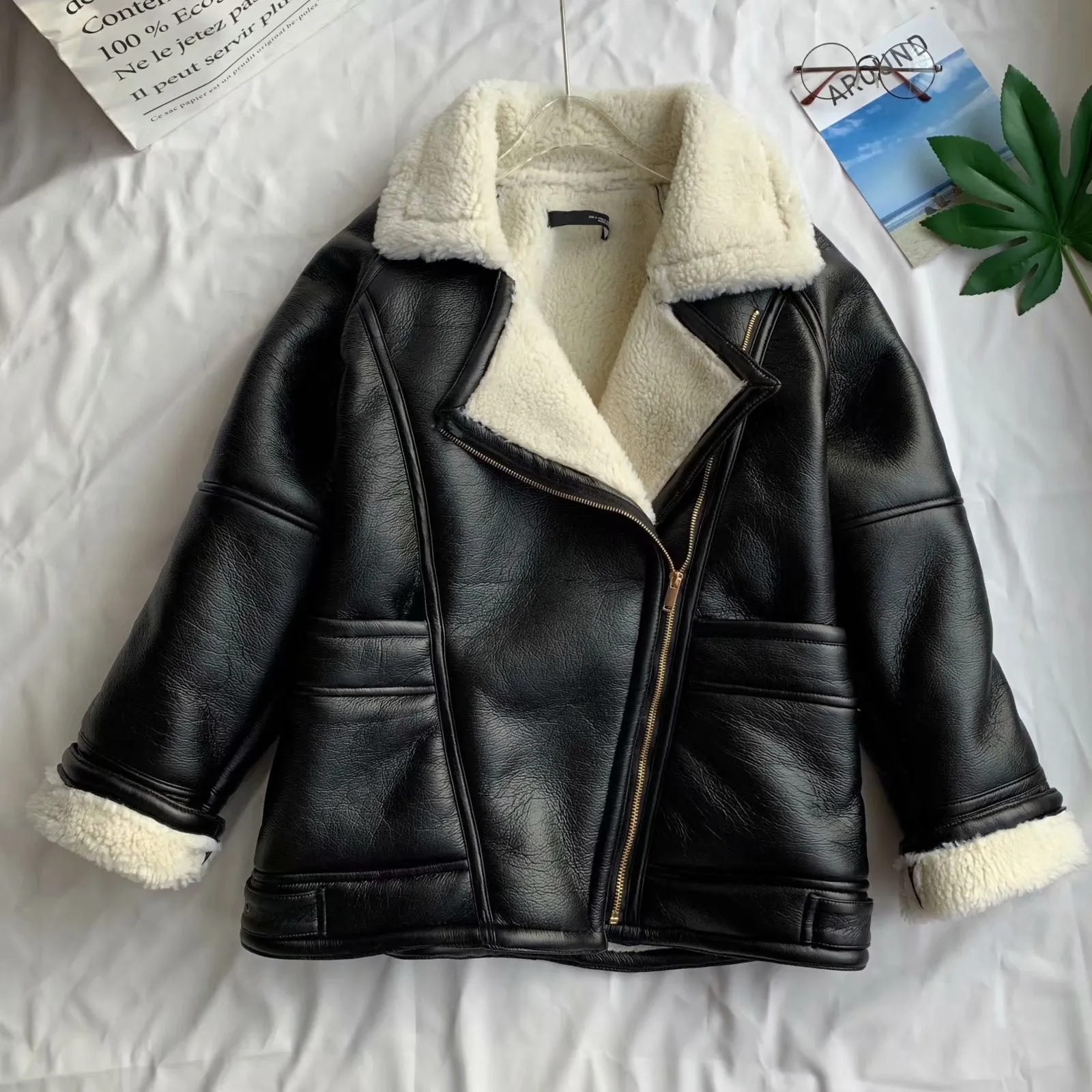 Motorcycle style lapel fur coat