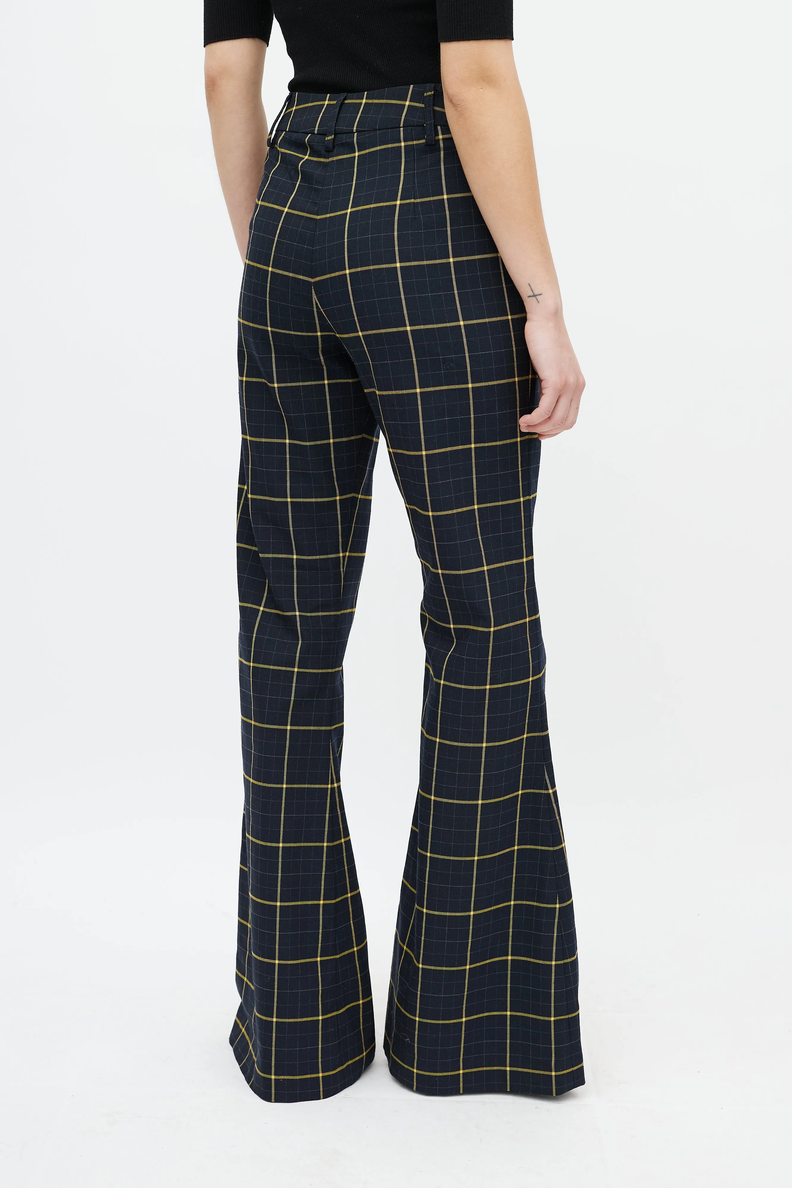 Navy & Yellow Plaid Flare Trouser