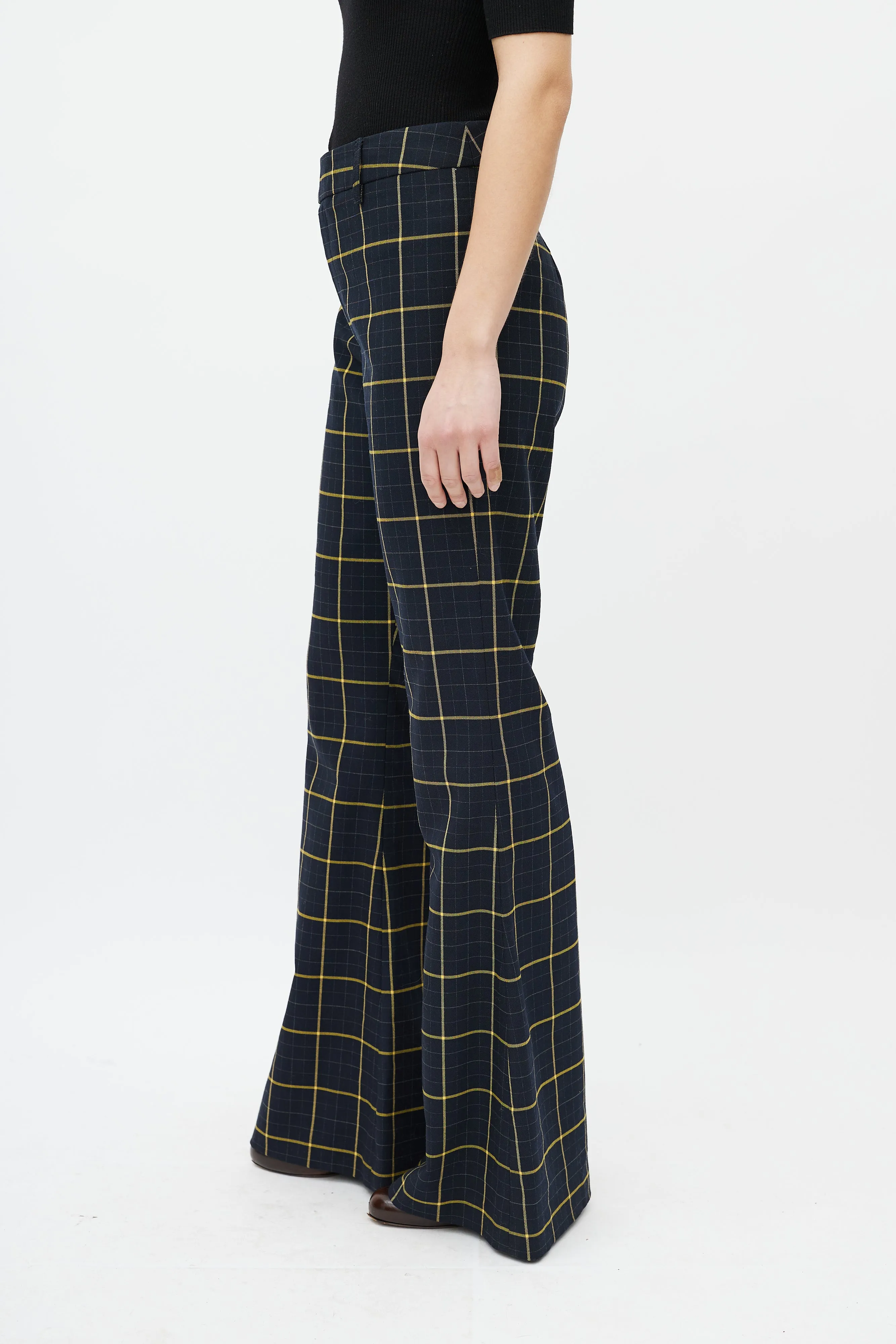 Navy & Yellow Plaid Flare Trouser