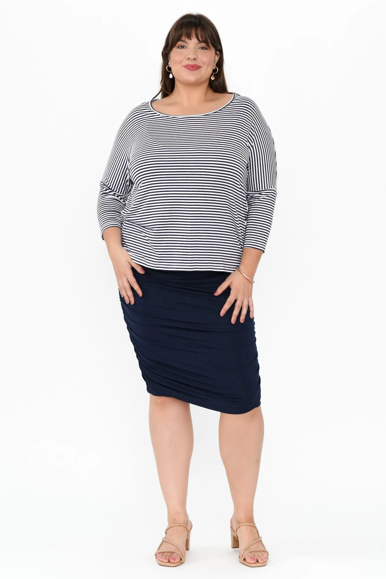 Navy Bamboo Ruched Skirt