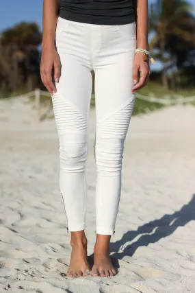 Off White Moto Jeggings with Ankle Zippers