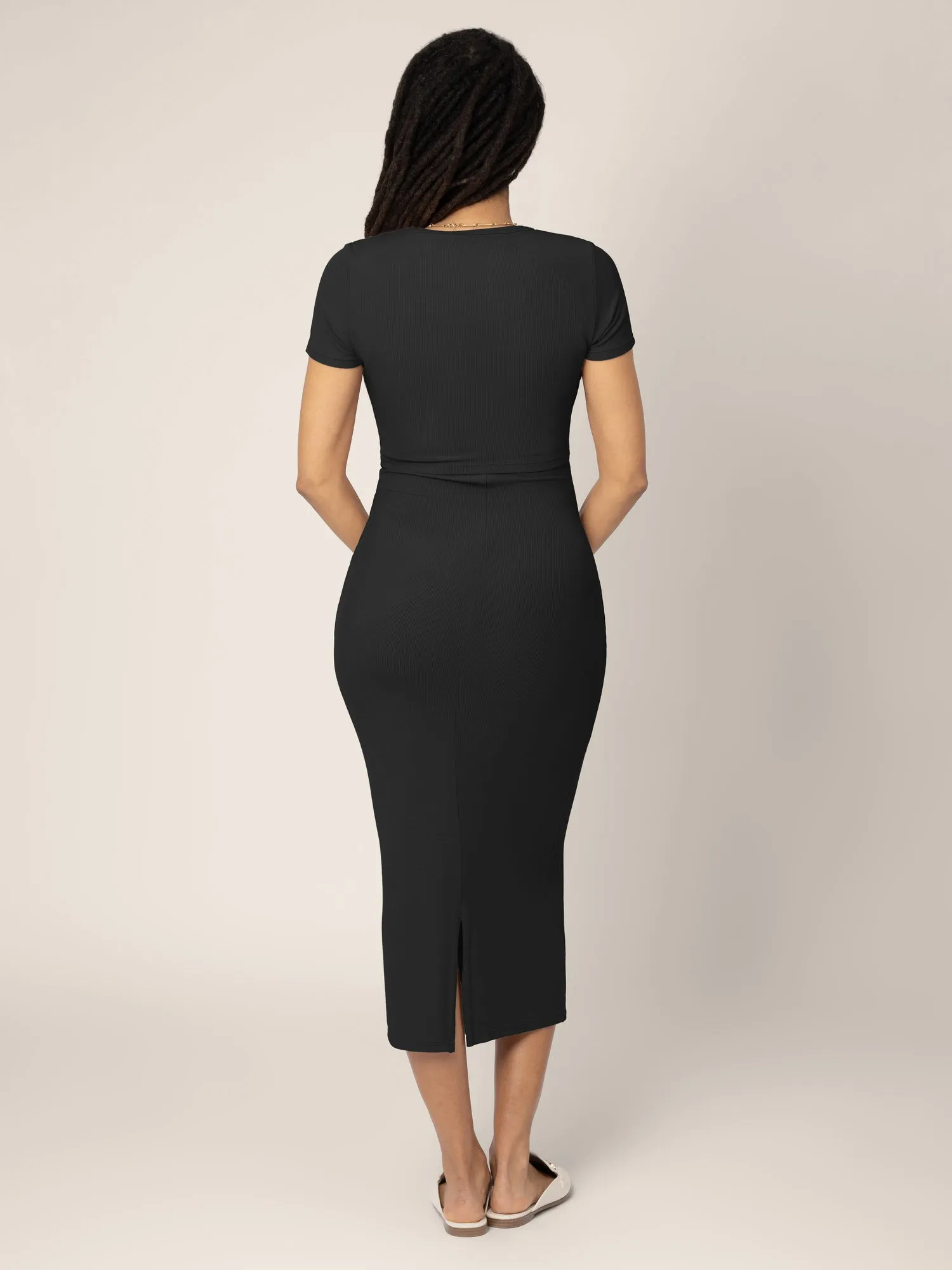 Olivia Ribbed Bamboo 2-in-1 Maternity & Nursing Dress | Black