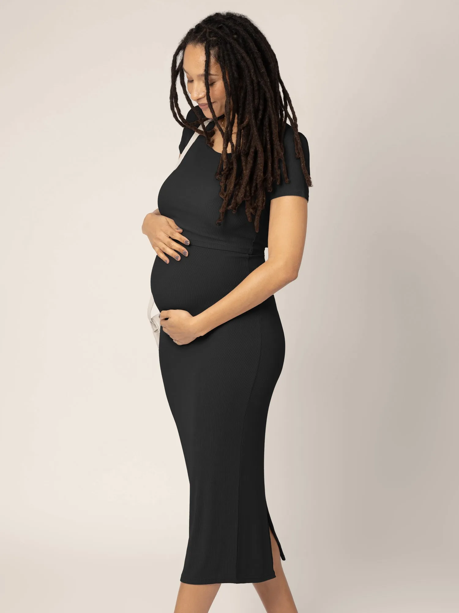 Olivia Ribbed Bamboo 2-in-1 Maternity & Nursing Dress | Black