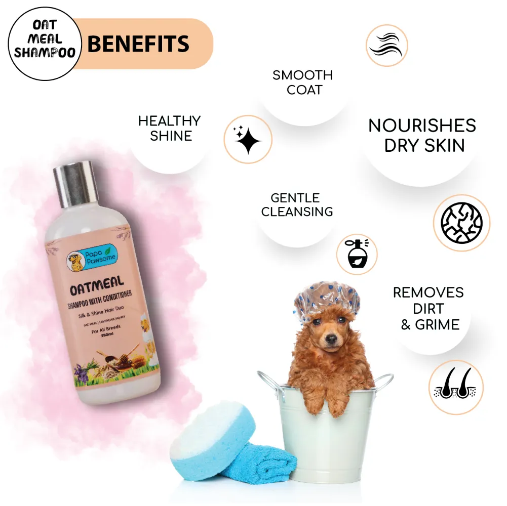 Papa Pawsome Oatmeal Shampoo with Conditioner and Palm Brush for Dogs