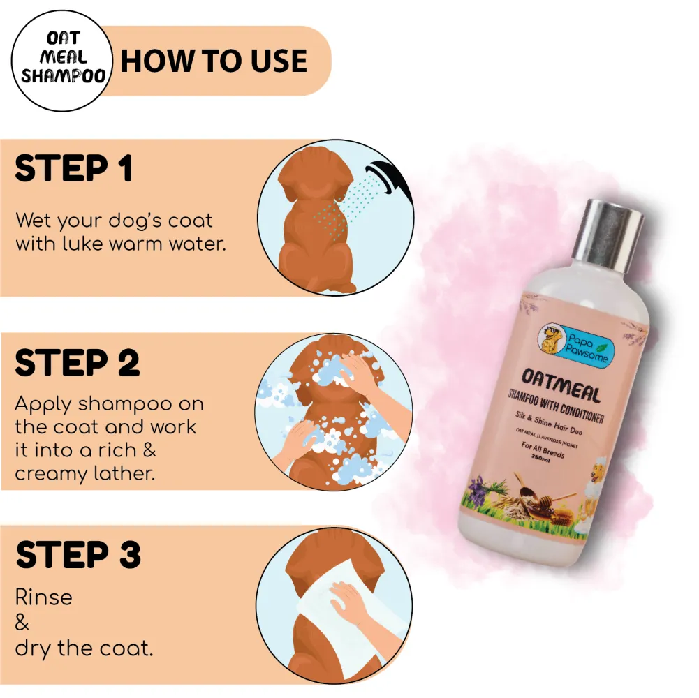 Papa Pawsome Oatmeal Shampoo with Conditioner and Palm Brush for Dogs