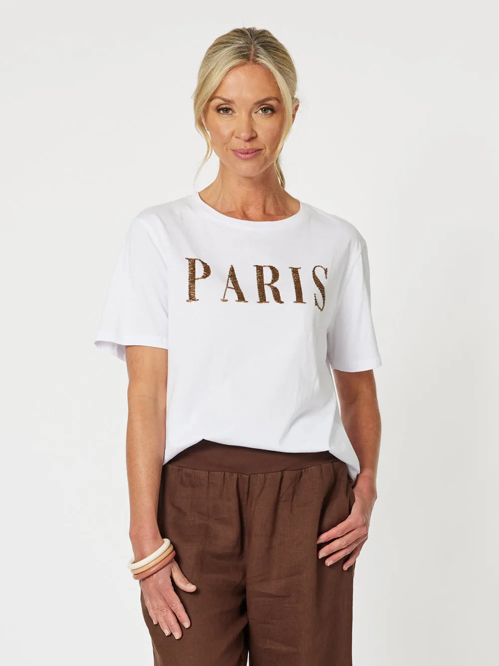 Paris Cotton Beaded T-shirt - Bronze