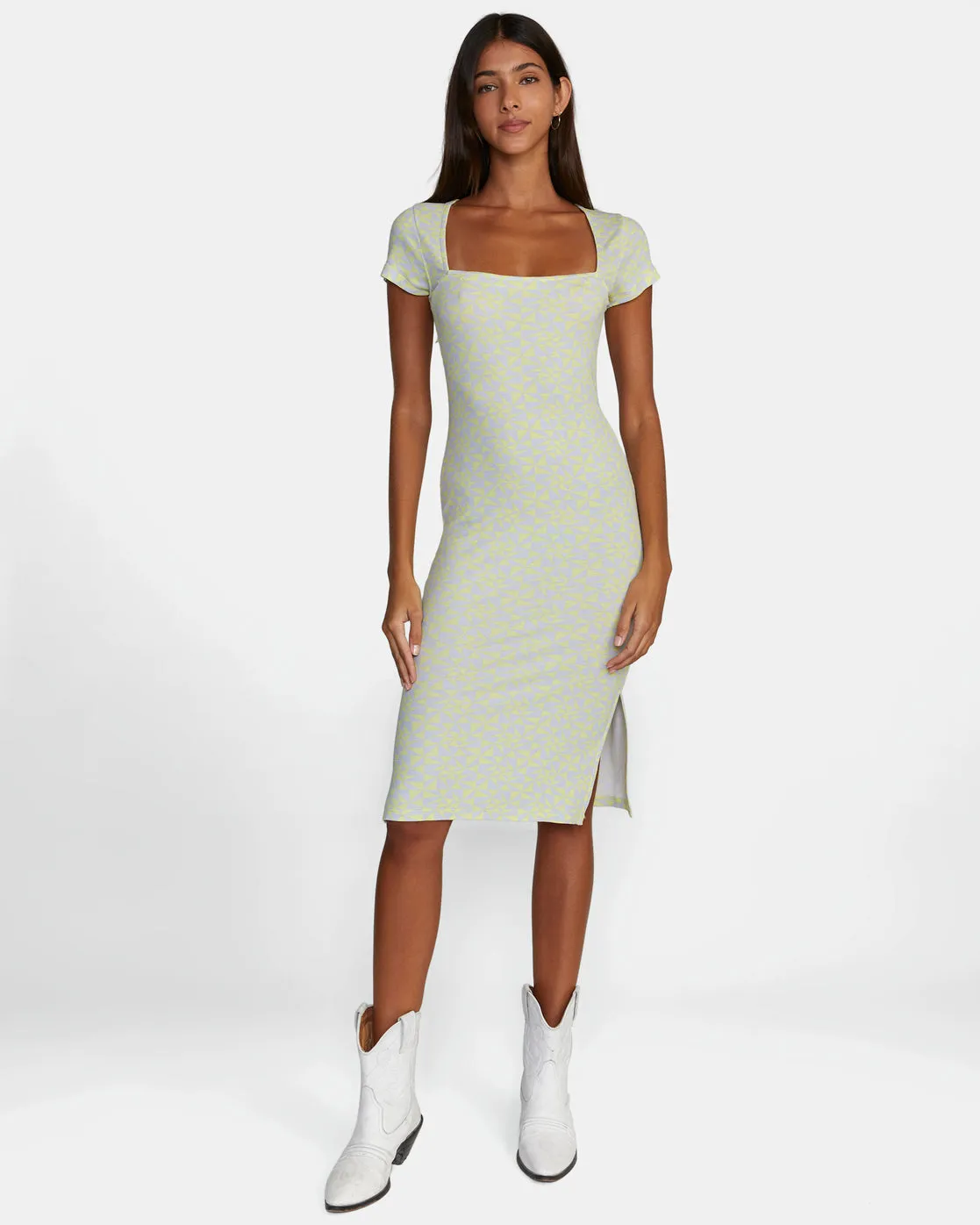 Partition Midi Dress - Lime Yellow