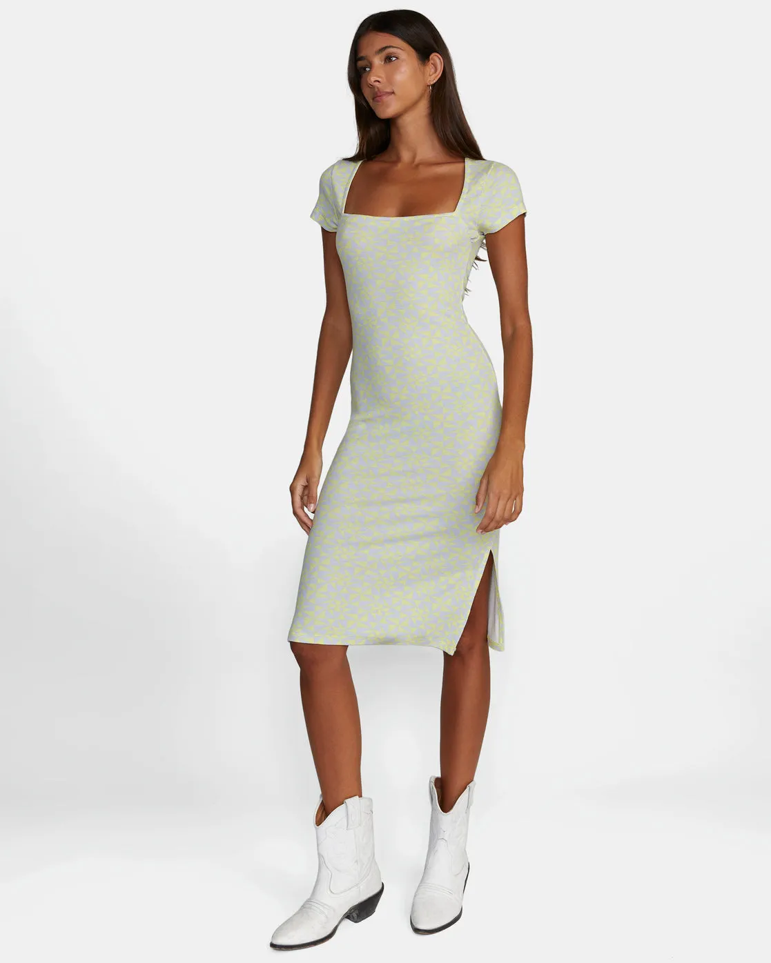 Partition Midi Dress - Lime Yellow