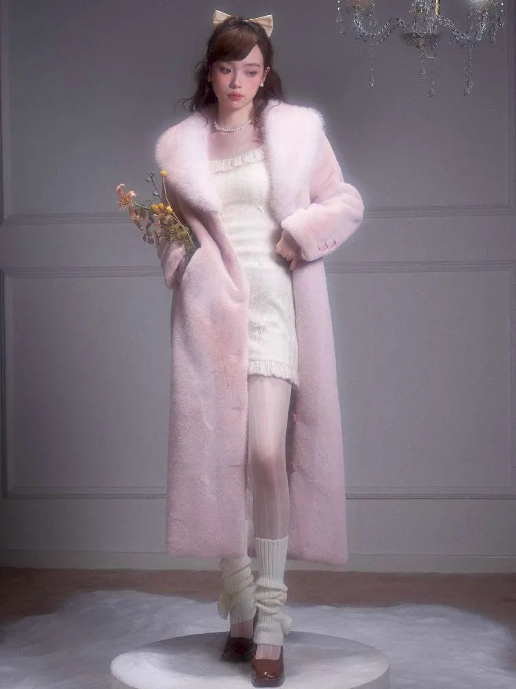 Pink Gradient Fur Collar Fur Coat【s0000005341】