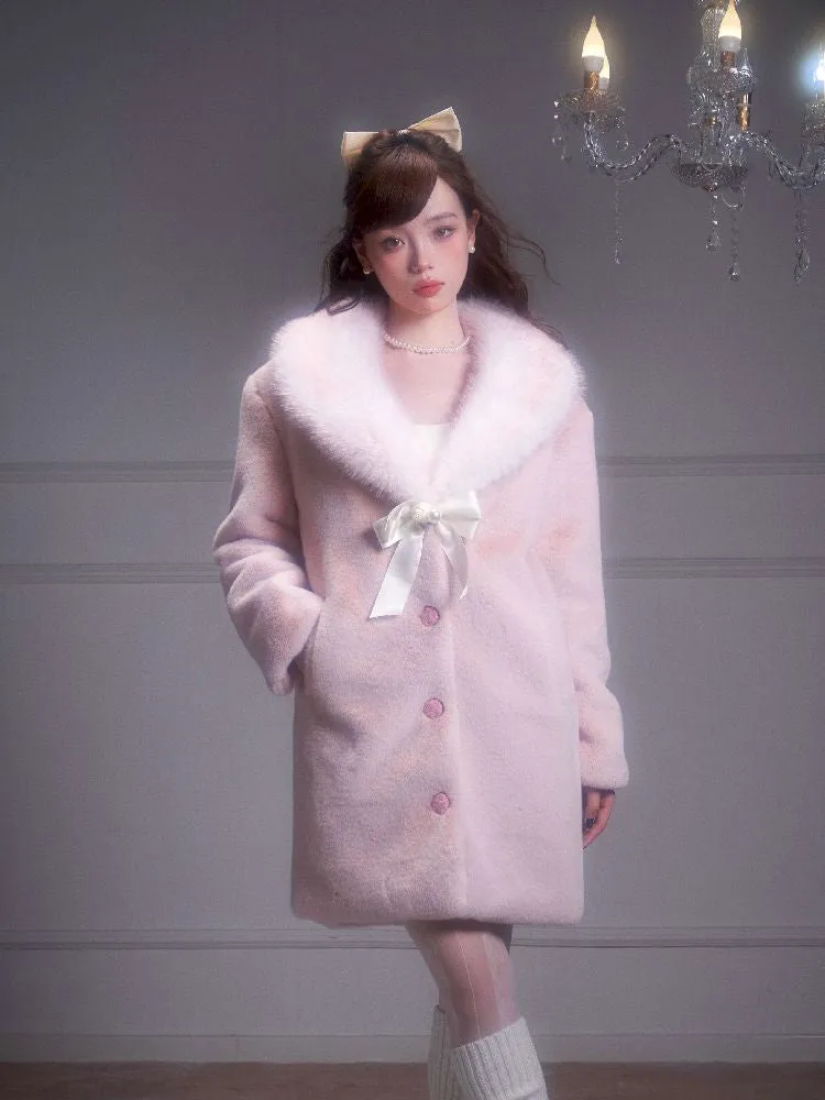 Pink Gradient Fur Collar Fur Coat【s0000005341】