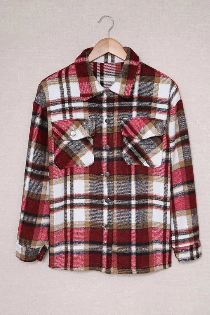 Plaid Print Pocketed Shacket