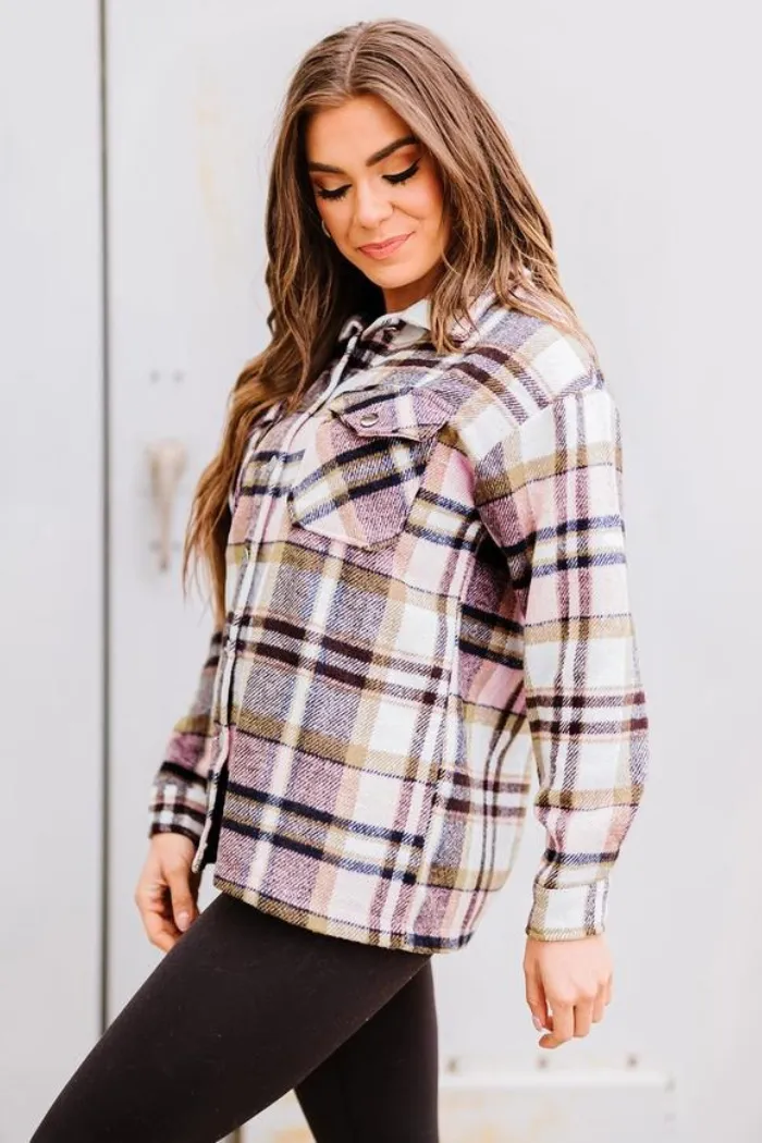 Plaid Print Pocketed Shacket