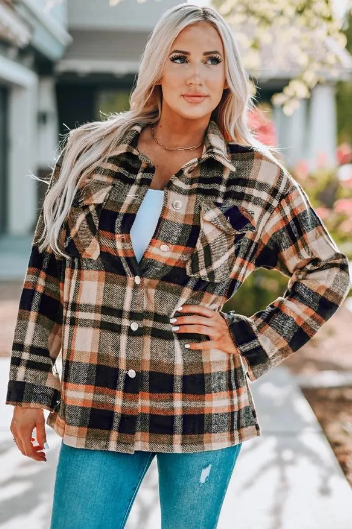 Plaid Print Pocketed Shacket