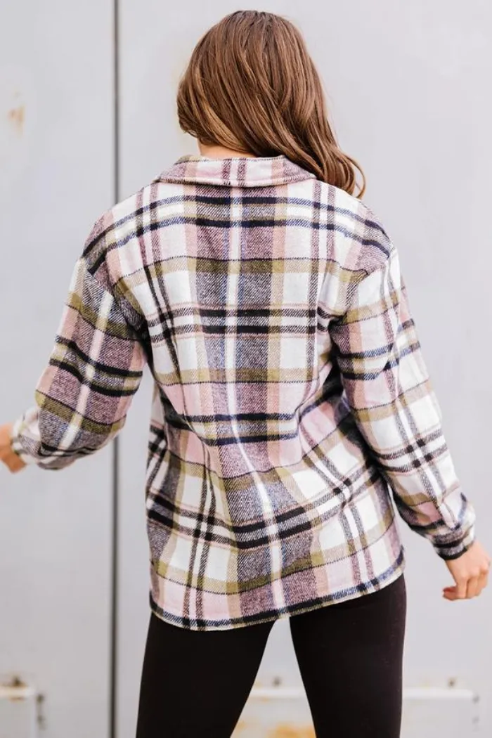 Plaid Print Pocketed Shacket