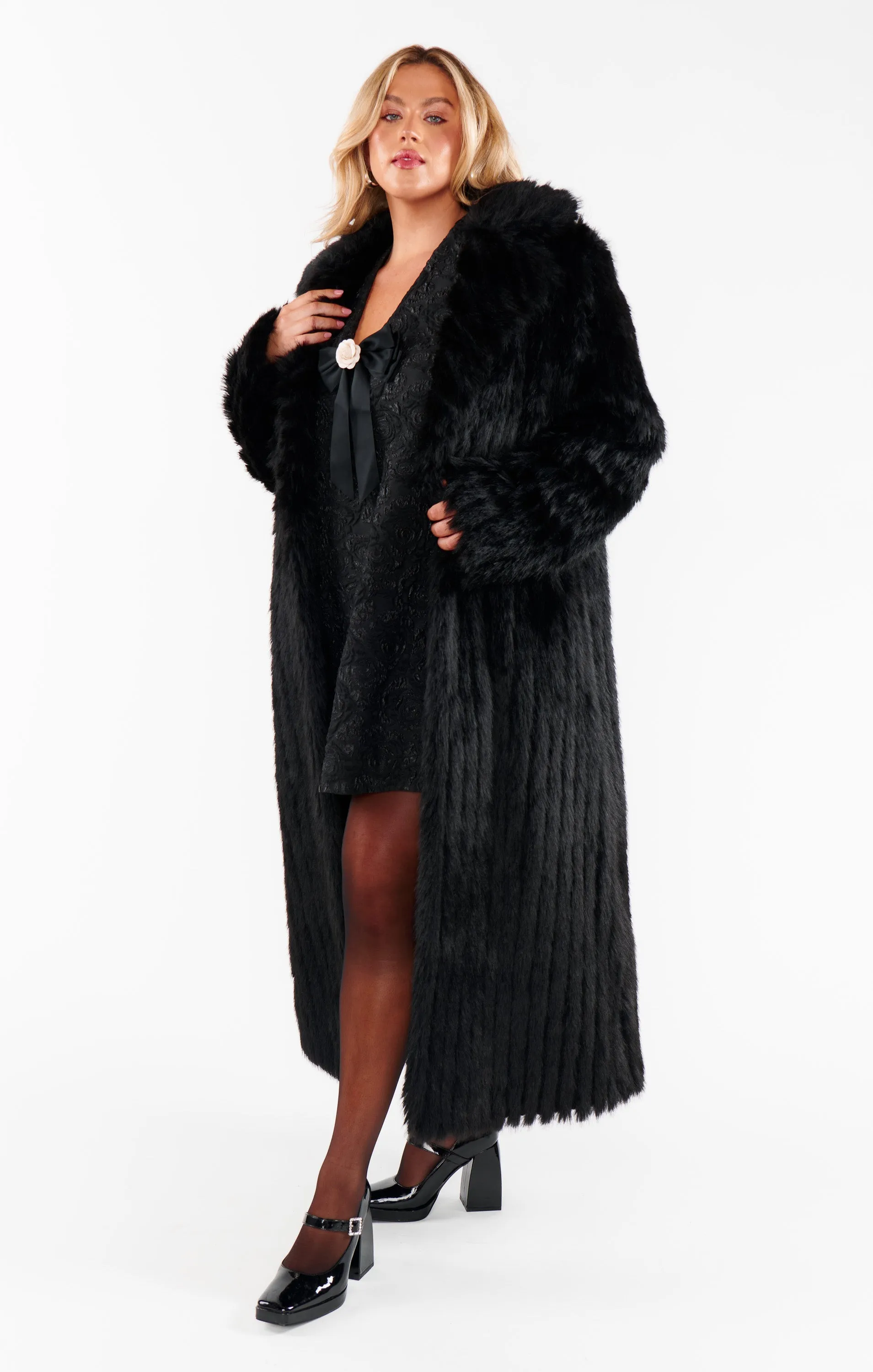 Plaza Coat ~ Black Faux Fur