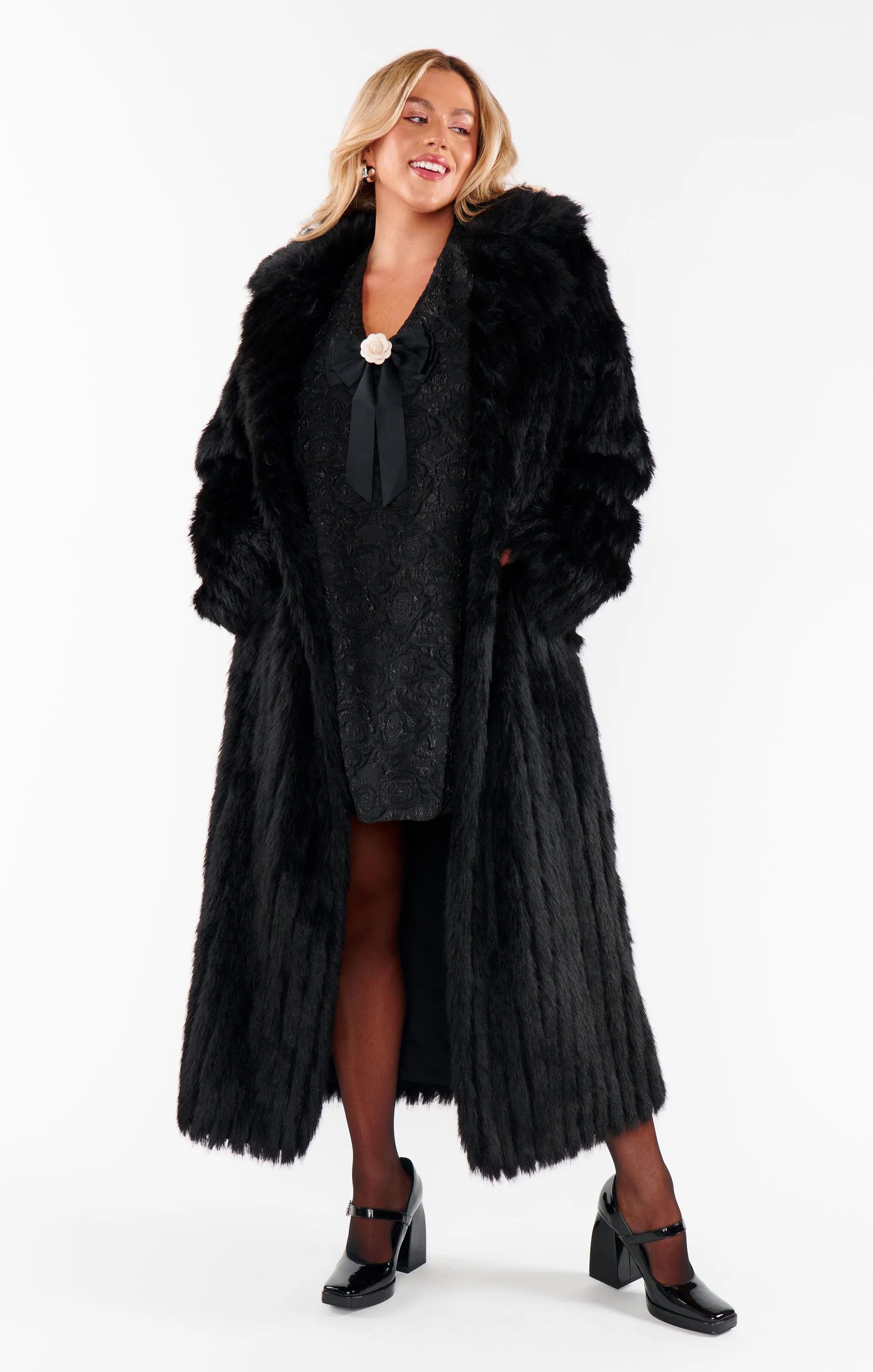 Plaza Coat ~ Black Faux Fur