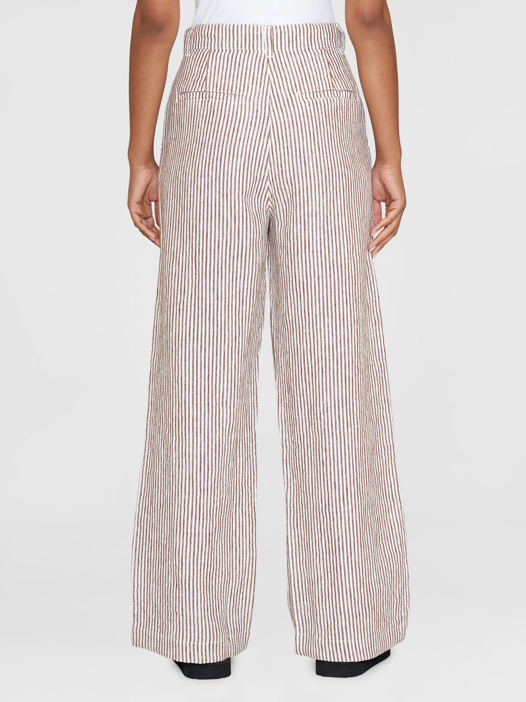 POSEY wide mid-rise striped linen pants - GOTS/Vegan - Brown stripe